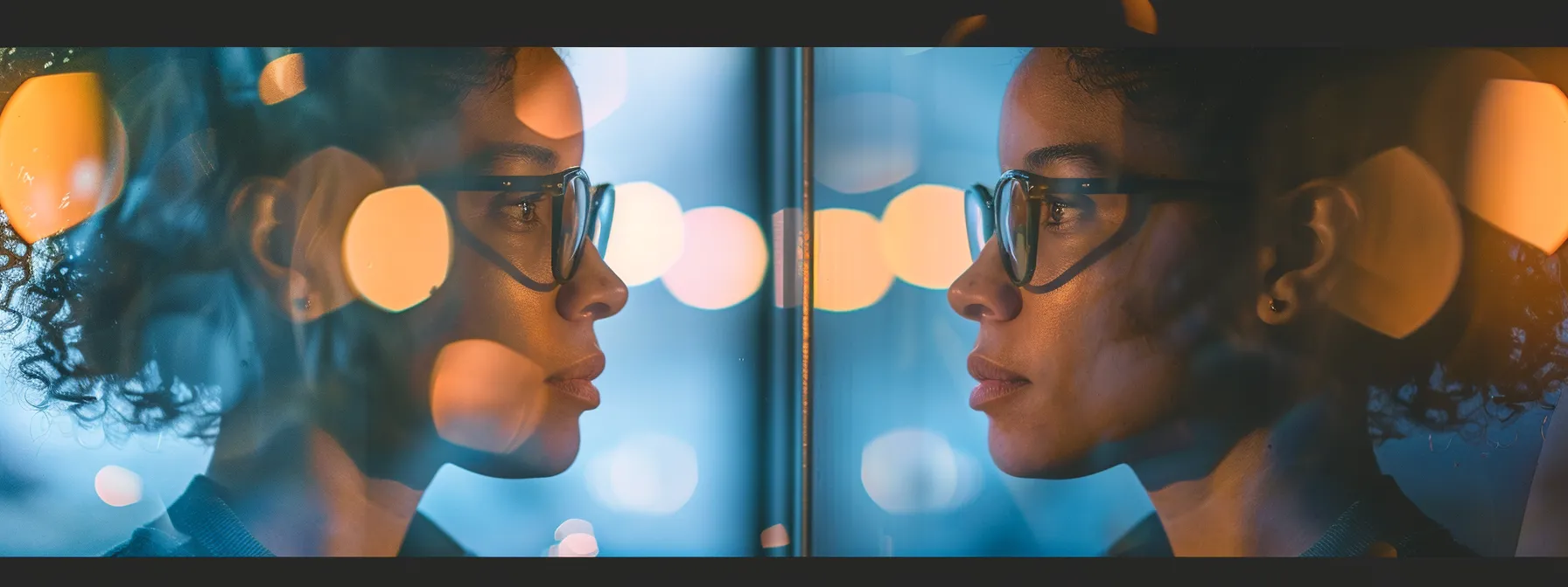 a person standing in front of a mirror, confronting their reflection with determination to challenge and replace limiting beliefs with empowering ones.